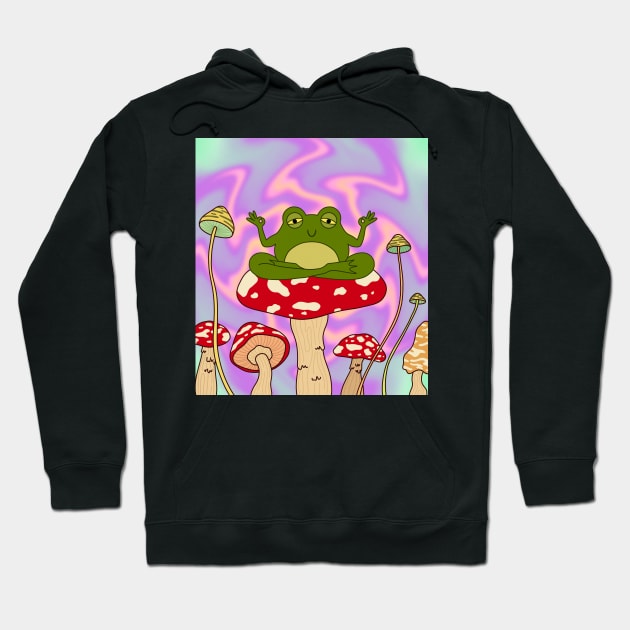 Frog in Psychedelic Mushrooms Trippy Hoodie by Trippycollage